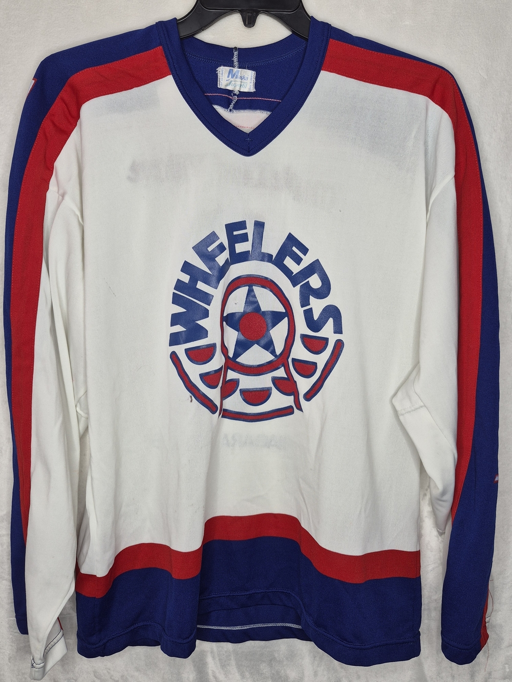 Vintage 80s Wheelers Hockey Jersey Maple Leaf Village Niagara Falls 8 XL